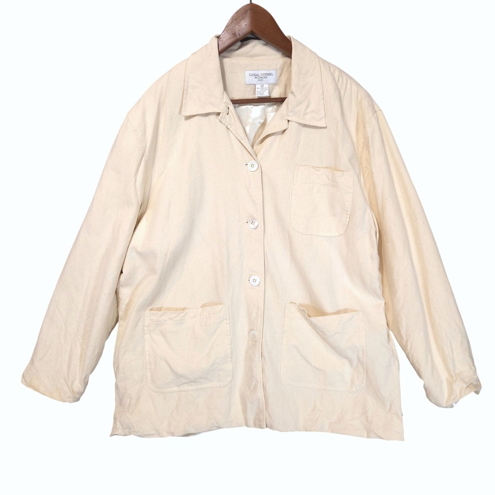 Vtg Casual Corner Raw Silk Linen Blazer Woman 1X Jacket Cream Lagenlook Y2K